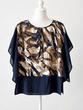Michael Kors Petite Kimono Sleeve Tunic Blouse Satin Print Boho Top PP PS